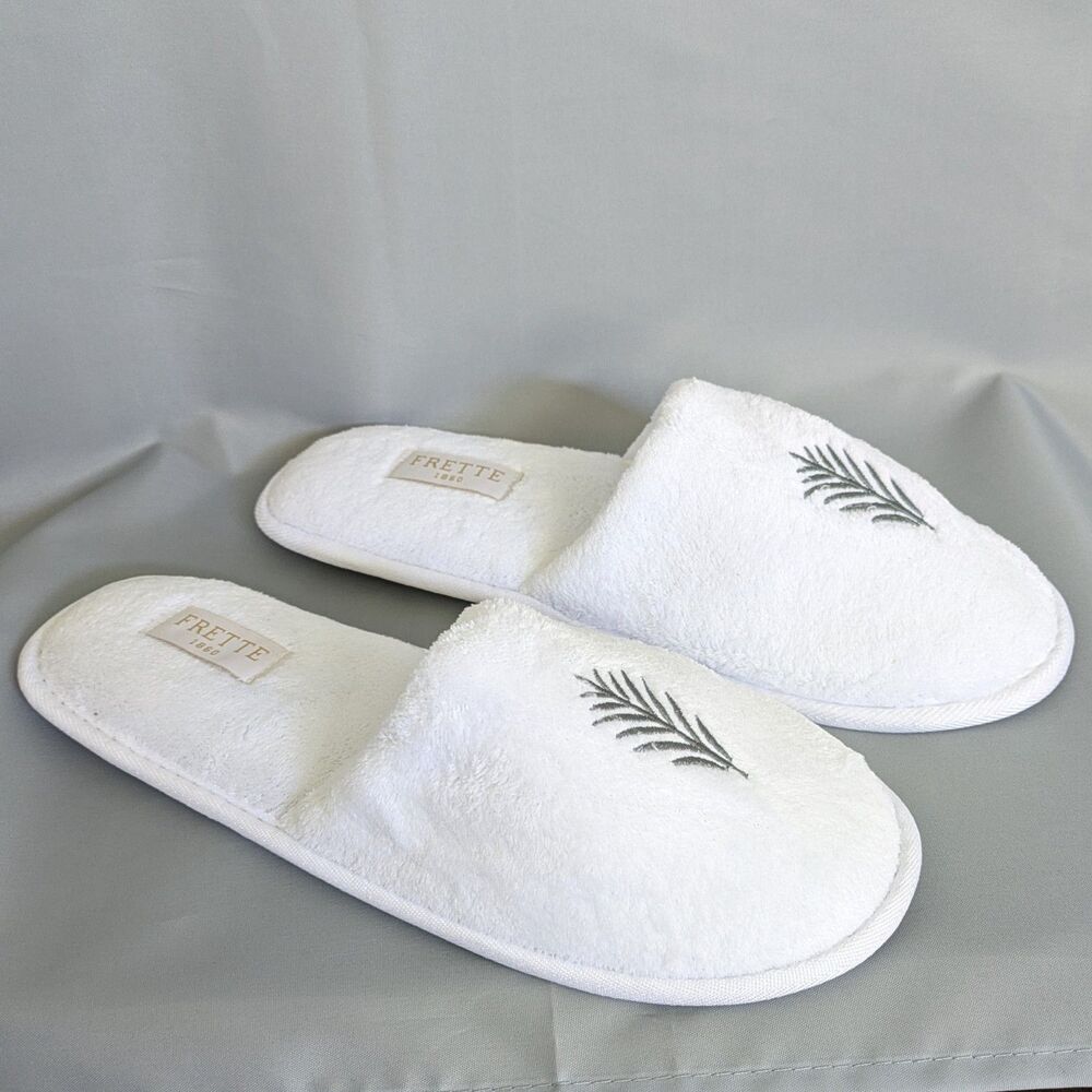 Frette 1860 White Velour Spa Slippers Men's Size 10-12W Celebrity Cruise Suite